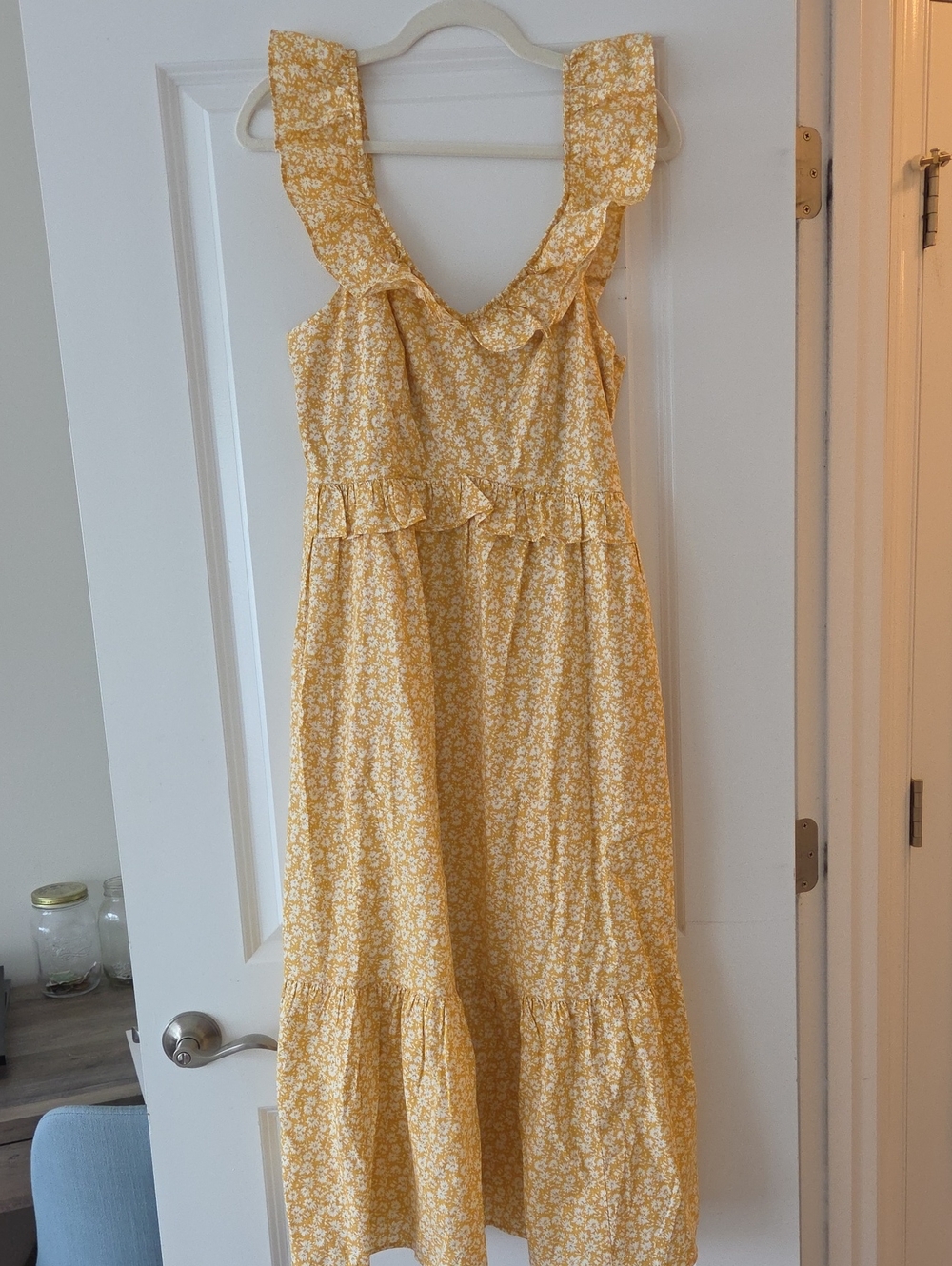 J. Crew Yellow and White Floral Ruffle Dress